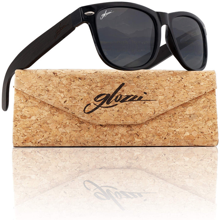 glozzi Sonnenbrille Herren und Damen Holz Polarisiert UV400 mit Holzbügeln und Brillenetui aus Kork
