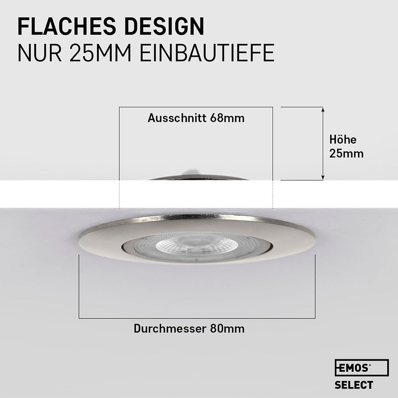 Emos LED Einbaustrahler 230V, 5W / 450lm, 50° schwenkbar, warmweiss 3000k | Einbaustrahler LED Spot