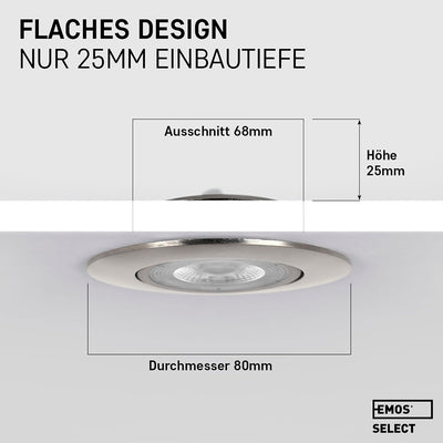 Emos LED Einbaustrahler 230V, 5W / 450lm, 50° schwenkbar, warmweiss 3000k | Einbaustrahler LED Spot