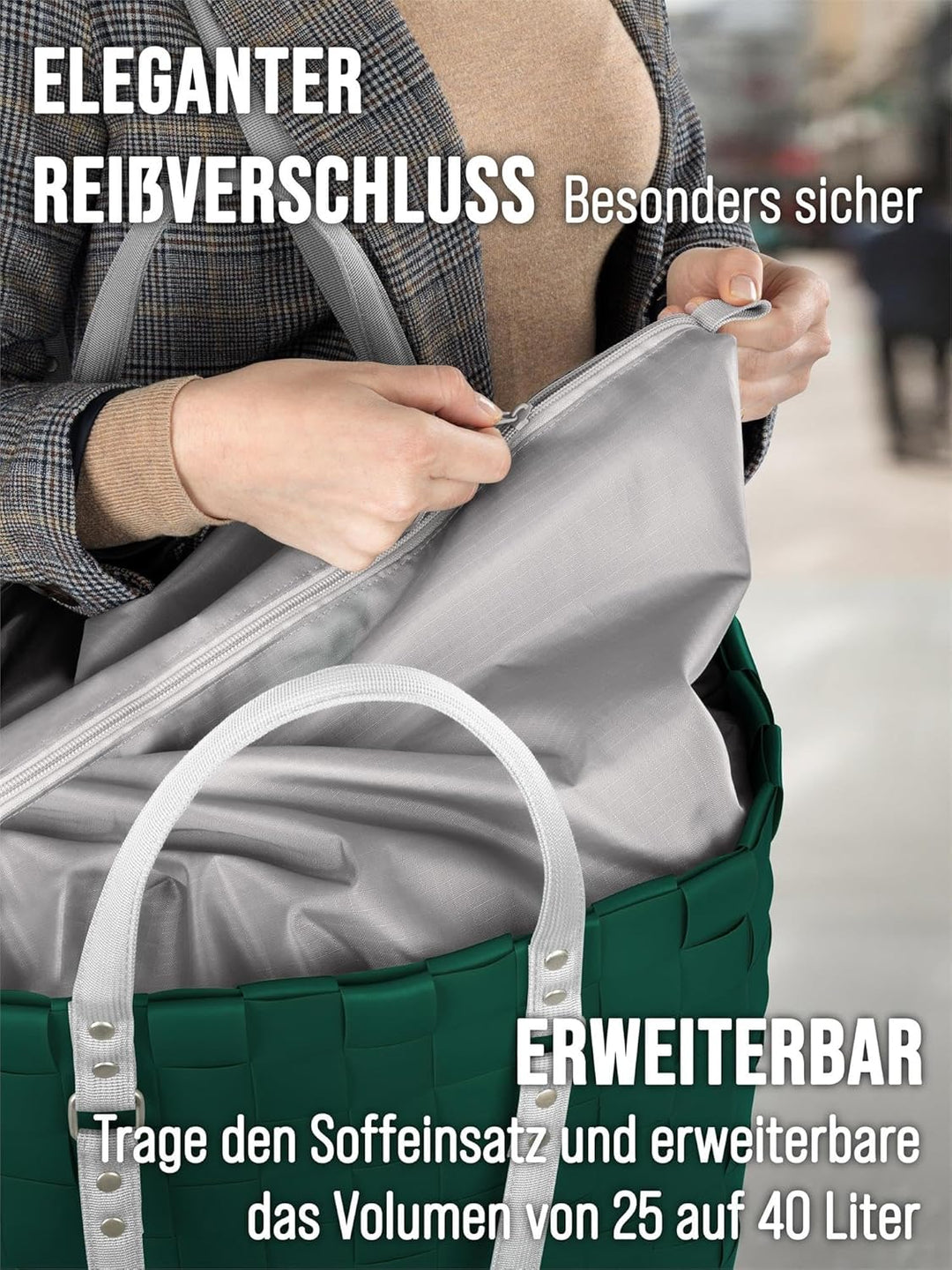 normani Grosser Einkaufskorb 25 L Shopper Einkaufstasche Strandtasche mit langen Henkel, Classic / B