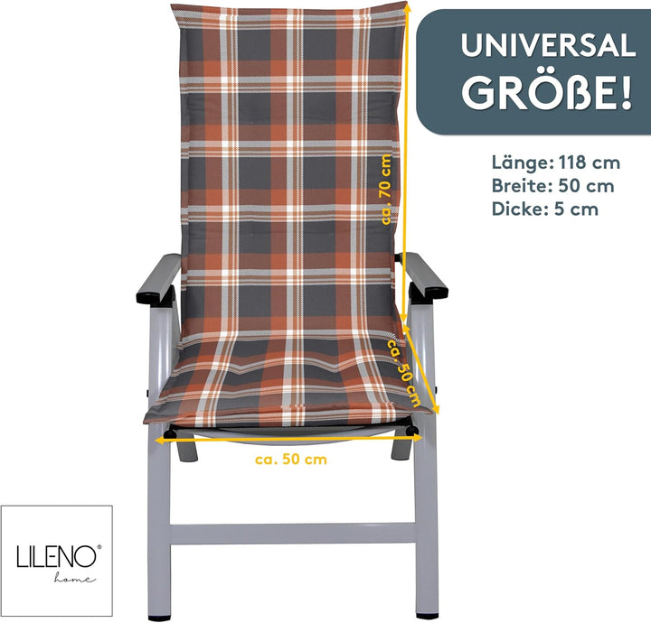 LILENO HOME Gartenstuhl Auflagen als [2er Set - Hochlehner] in Karo Rot - Bequeme Liegen als Sitzauf