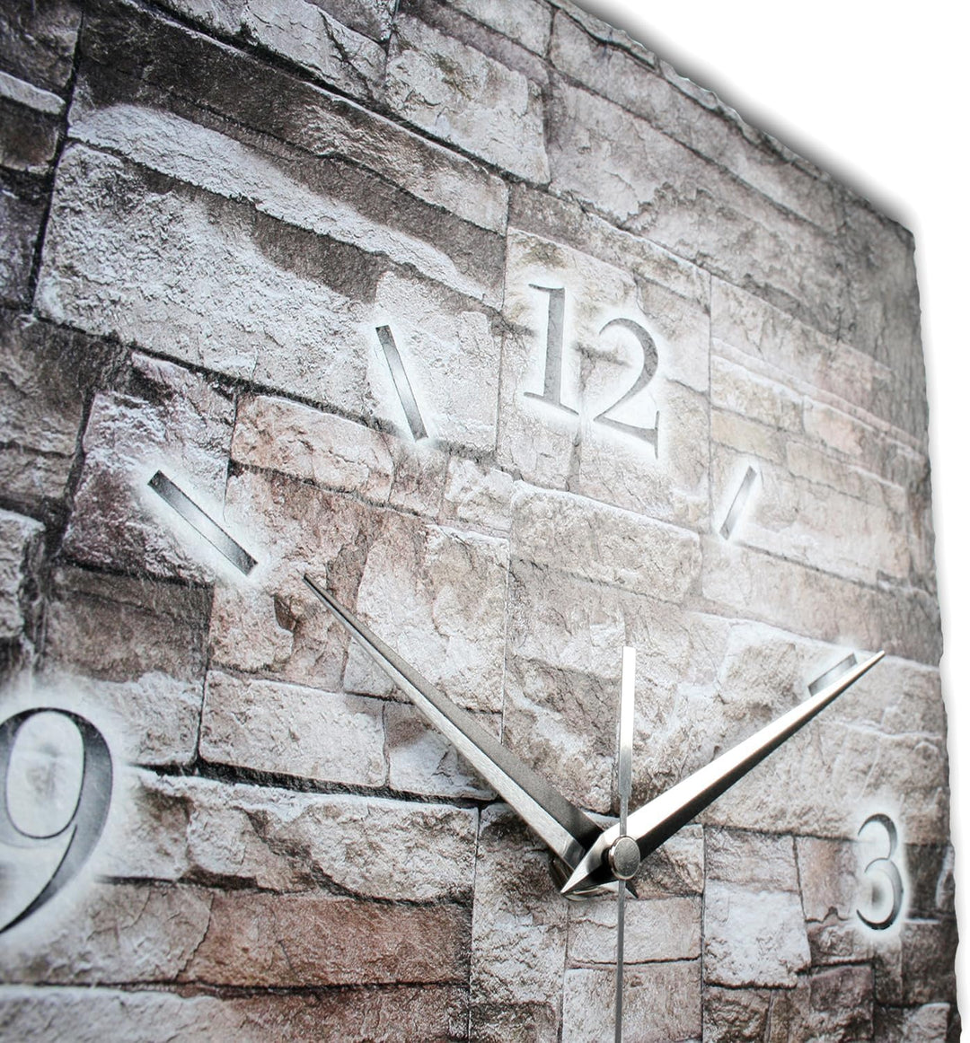 Kreative Feder Designer-Wanduhr aus Stein (Beton) mit flüsterleisem Funkuhrwerk - Stein Mauer