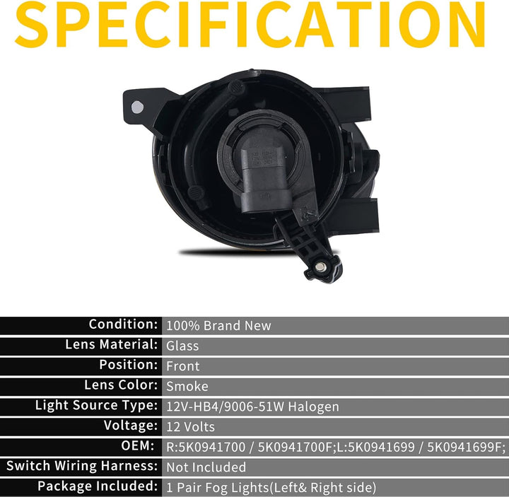 2X Nebelscheinwerfer für Volkswagen VW Beetle Tiguan Caddy 3 Eos Golf 6/Cabriolet/Plus Jetta 4 Toura
