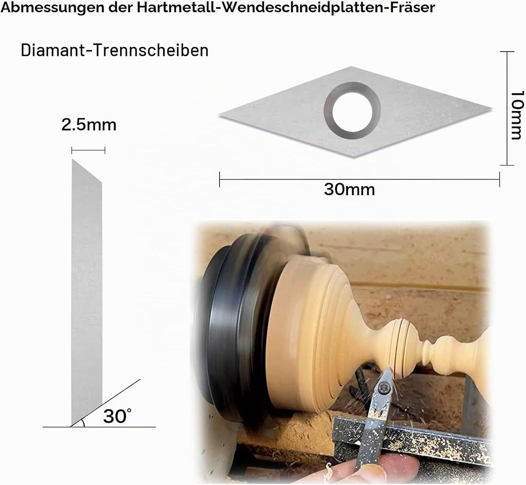 GothicBride Wendeschneidplatten Drehmeissel 12 Stück Hartmetall Drechselwerkzeuge für Holz Drehmasch