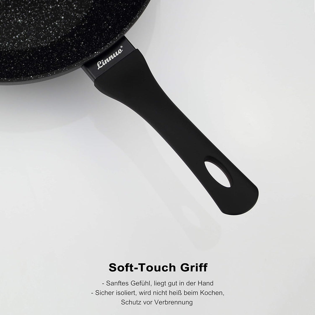 Linnuo Wok Pfanne 28 cm, Antihaft beschichtete Pfanne, Marmor Granit Optik, Wokpfanne für alle Herde