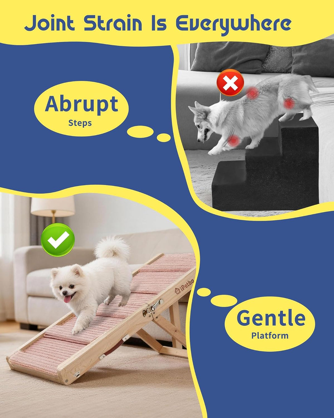Hunderampe für Sofa und niedrige Möbel, rosa, für kleine Hunde bis 16 kg, höhenverstellbar, klappbar
