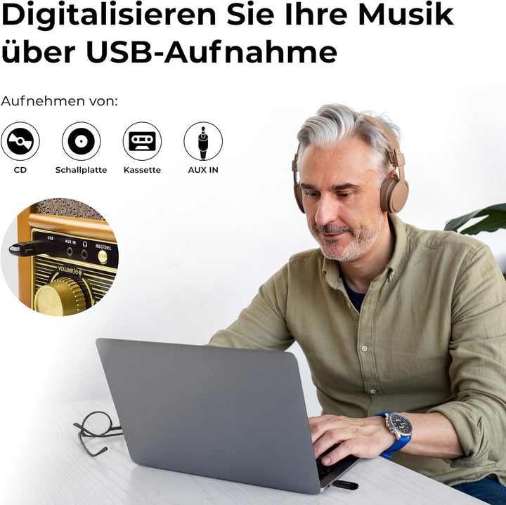 Denver MCR-50 Retro Musik-Center mit Plattenspieler braun