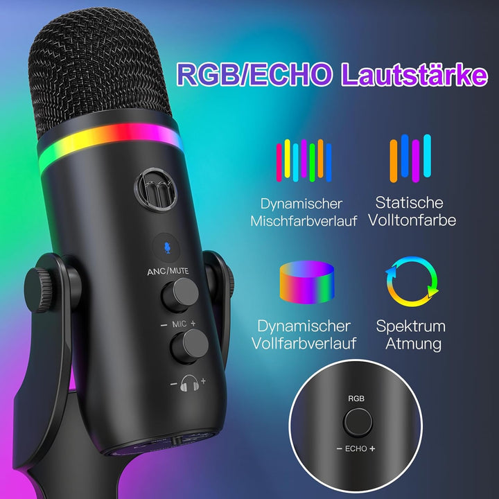 zealsound USB Gaming Mikrofon, RGB-Tischmikrofon für PC &amp; iPhone Handy, Rauschunterdrückung &amp; Schnel
