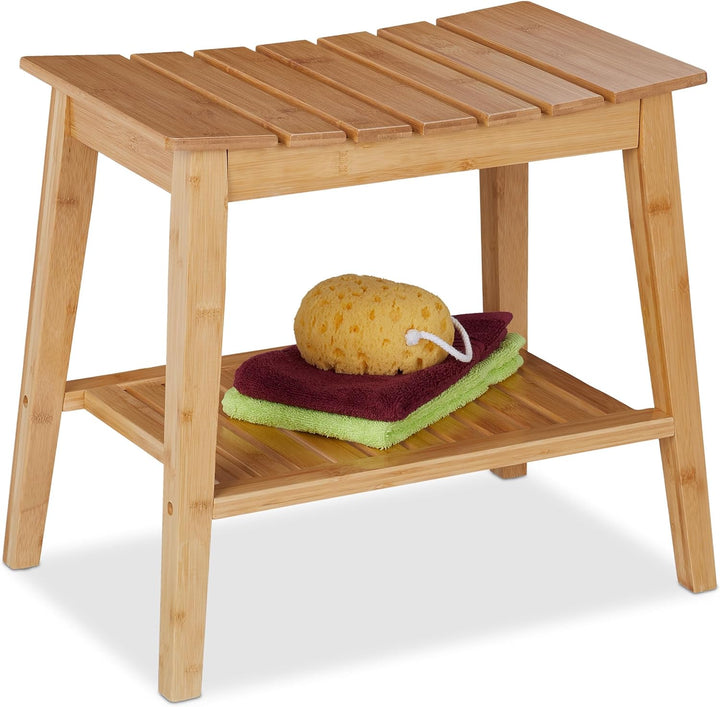 Relaxdays Badhocker mit extra Ablagefläche, Sitzhocker aus Bambus, HxBxT: 45 x 51,5 x 34 cm, Staurau