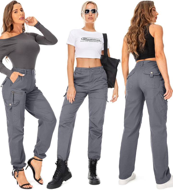 Cargohose Damen Hosen Multi Taschen Wanderhose Outdoorhose Baumwolle Arbeitshose Jogginghose Relaxed