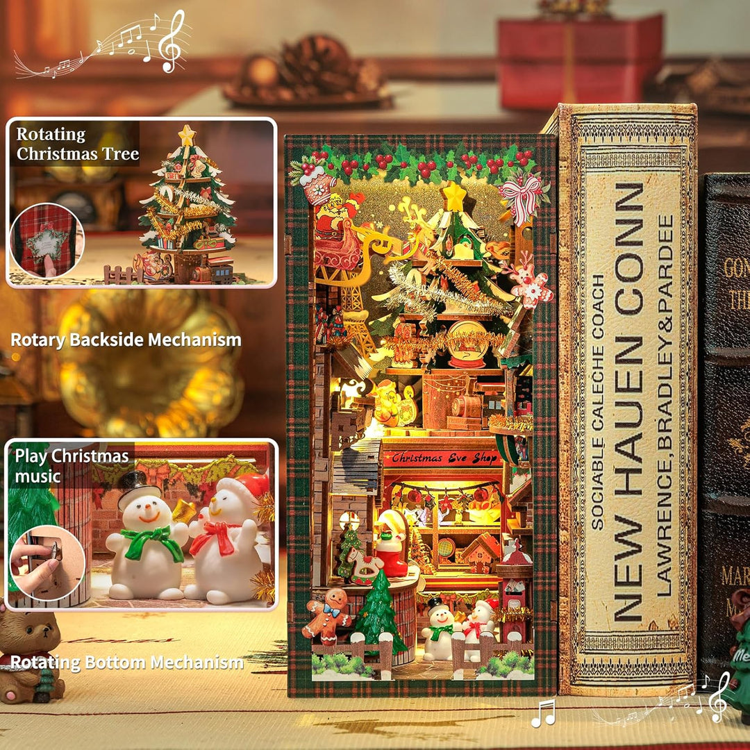 CUTEBEE Book Nook Weihnachten - DIY Miniatur Haus Selber Bauen,Holzkunst Buchstützen, Modell Kits fü