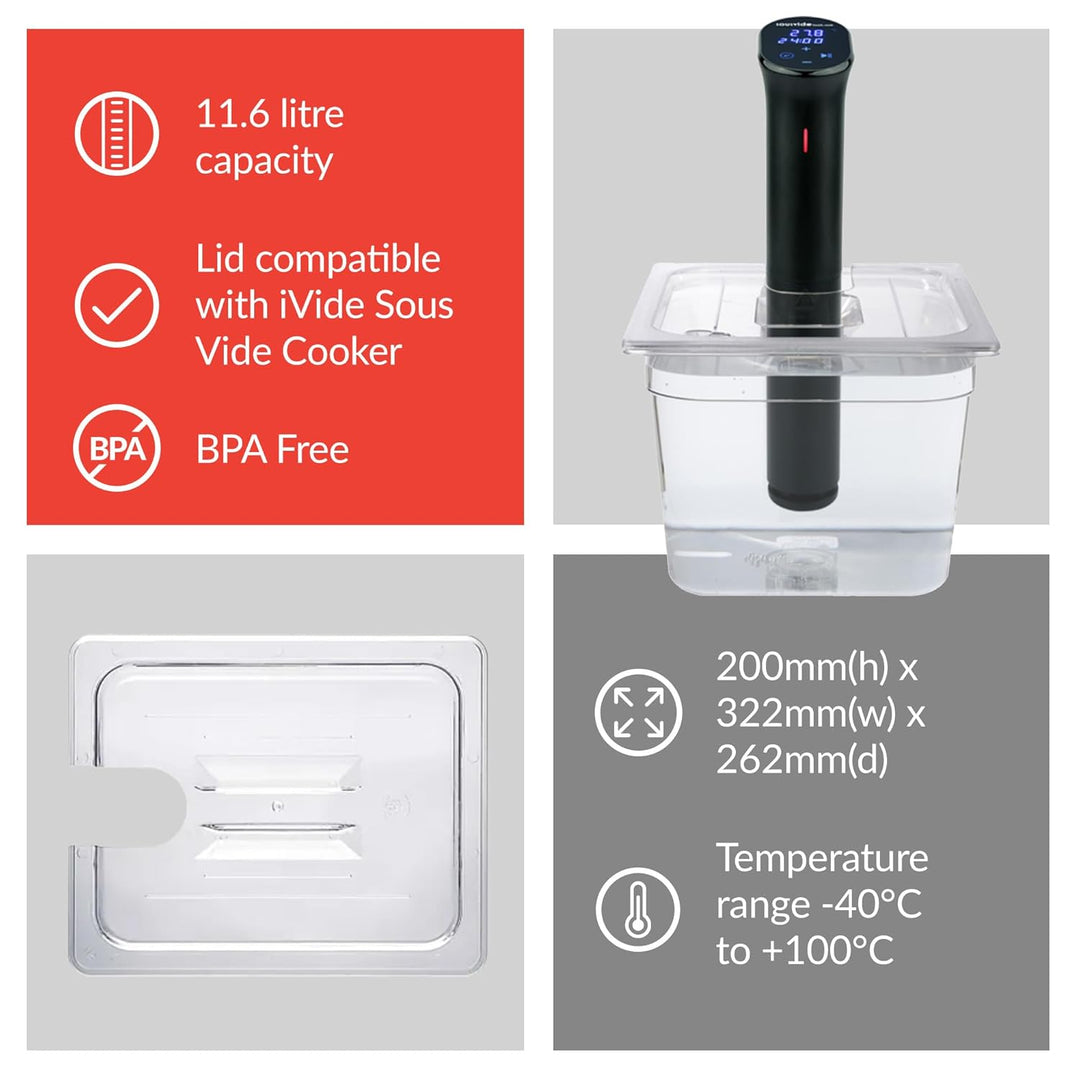 SousVideTools Container aus Polycarbonat, 11,6 l, mit Deckel passend für den iVide 2.0 Sous-Vide-Sti