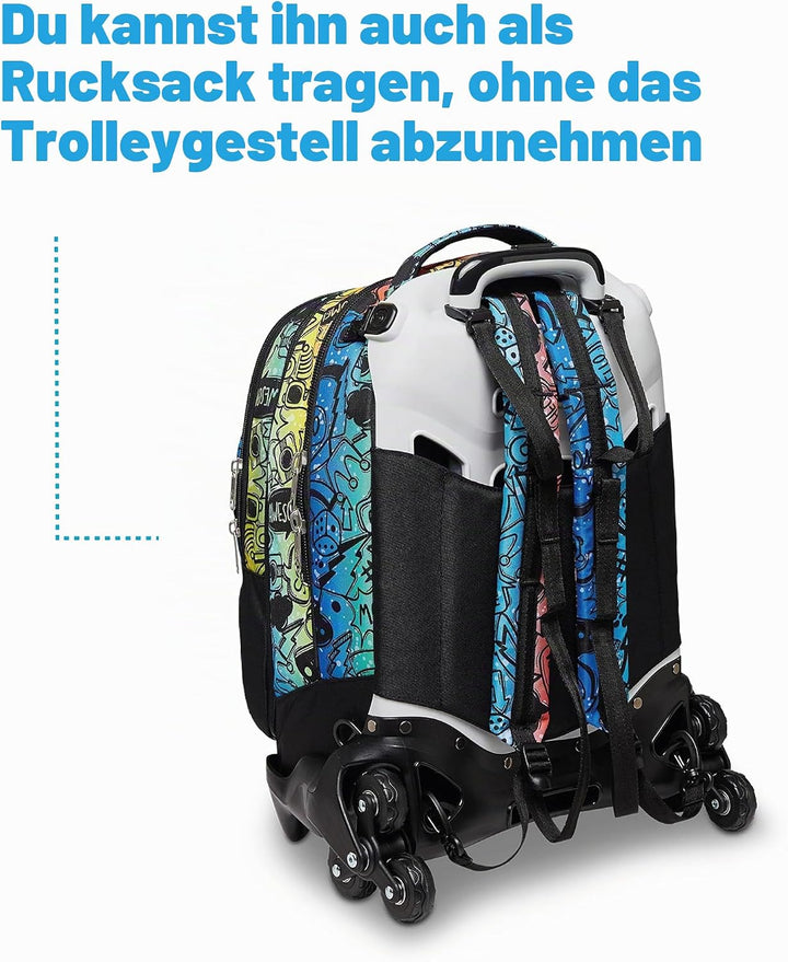 Seven Schulranzen mit Trolley-Funktion, Rucksack mit Rollen, zum Ziehen, für Schule Sport Freizeit,