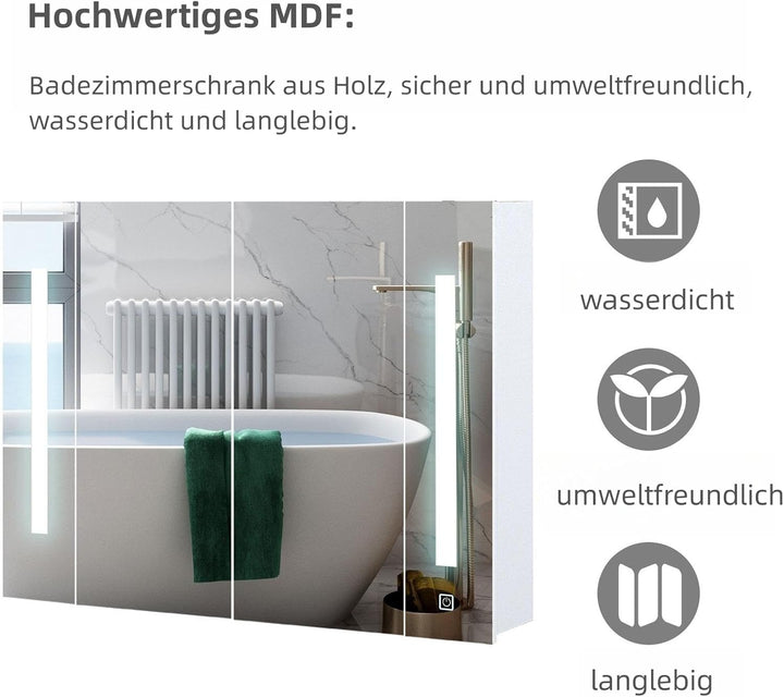 CLIPOP Spiegelschrank Bad mit LED Beleuchtung 3 Lichtfarbe Einstellbar Badezimmer Hängeschrank Wands