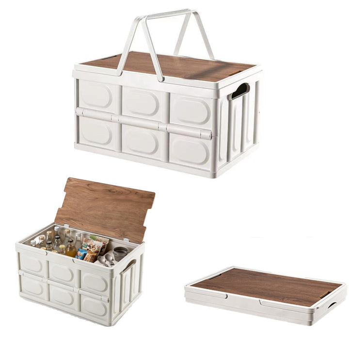 30L Klappbox mit Holzern Deckel und Griff, 42 * 28.5 * 23.5 cm Klappboxen Faltbar Stabil，Kunststoff