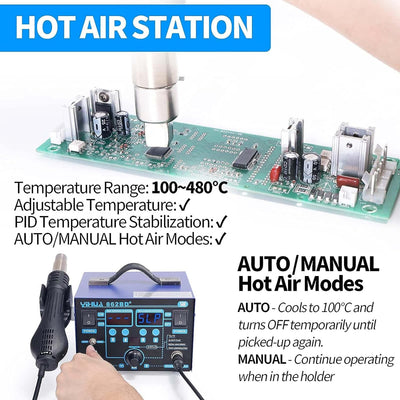 YIHUA 862BD+ SMD-Heissluft-Nachbesserungsstation und Lötstation, 2-in-1 Station mit Temperaturstabil