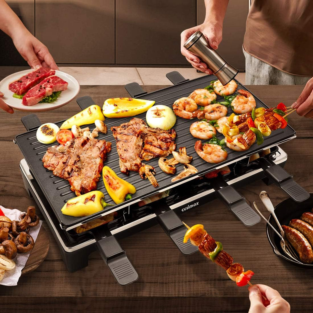 Cusimax Raclette Grill mit Reversible Grillpfanne, Steuerung Partygrill für 8 Personen,Stufenlos Reg
