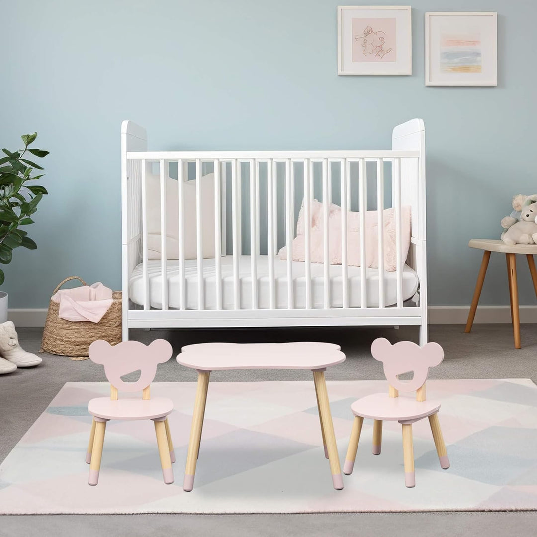 Rebecca Mobili Tisch und 2 Stühle für Kinder, Tischset mit Stühlen, Rosa Braun, MDF Kiefer, für Kind