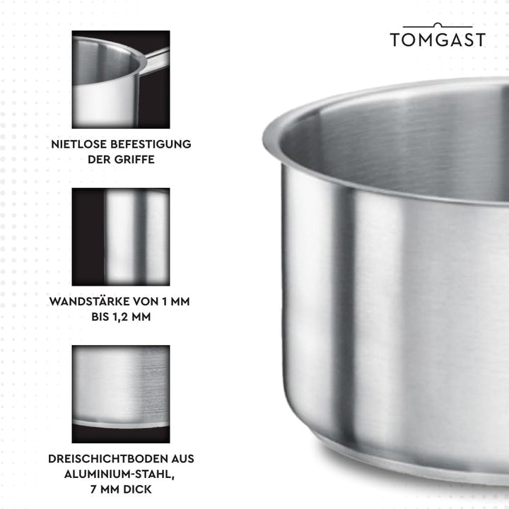 Stieltopf Durchmesser: 16 cm Höhe: 11 cm Fassungsvermögen: 2,2 l | Edelstahl 18/10 | Wandstärke 1 mm