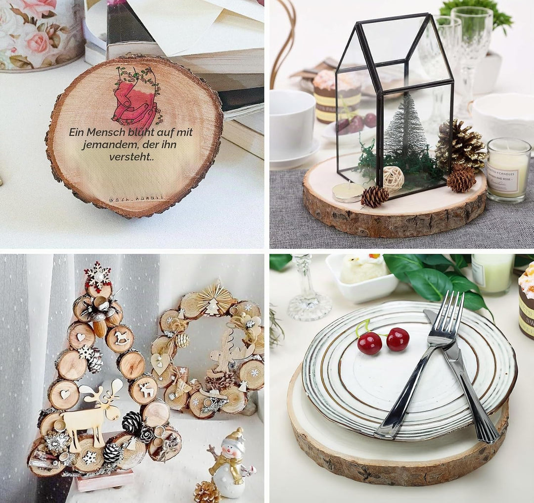 Holzscheiben 10er Set 14-15 cm Runde Baumscheiben ohne Loch für DIY Basteln, Hochzeit und Weihnachts