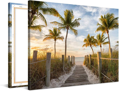 PICANOVA – Bild auf Leinwand Palmenweg zum Meer 80x60cm – Leinwandbild – Premium Leinwanddruck – Wan