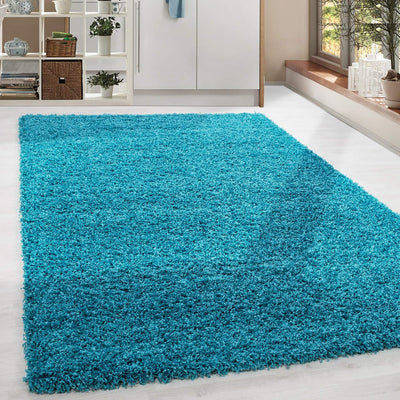 HomebyHome Teppich Wohnzimmer Shaggy Hochflor Türkis 80 cm Rund Einfarbig Design - Flauschiger Teppi