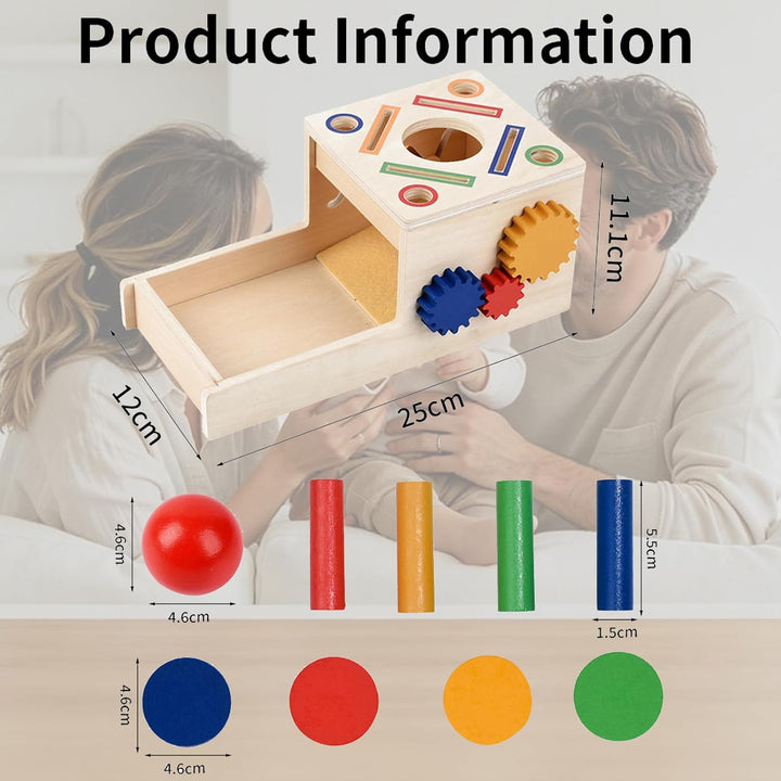 Montessori Objektpermanenz Box, Motorikspielzeug ab 1 Jahr | 4-in-1 Holzspielzeug mit Farben- und Fo