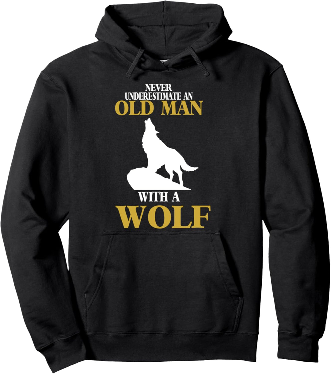Heulender Wolf und alter Mann bei Vollmond Pullover Hoodie
