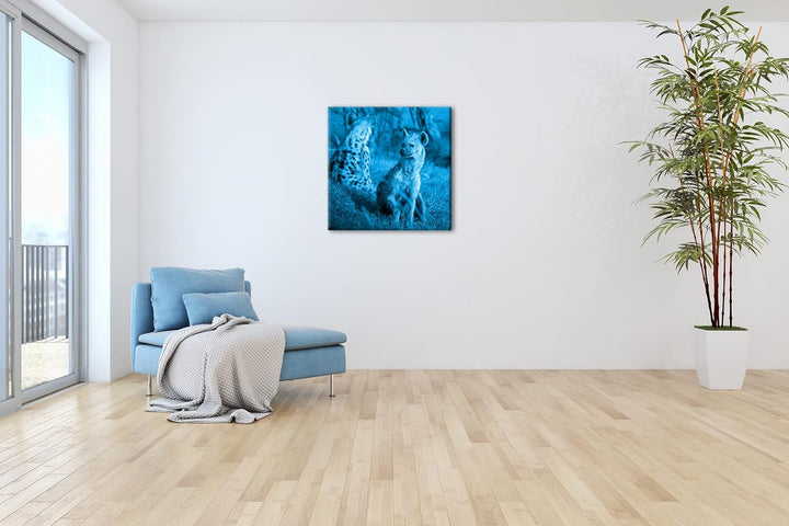 deyoli Hyänen in Afrika Format: 70x70 Effekt: Monocrome Blau als Leinwandbild, Motiv fertig gerahmt