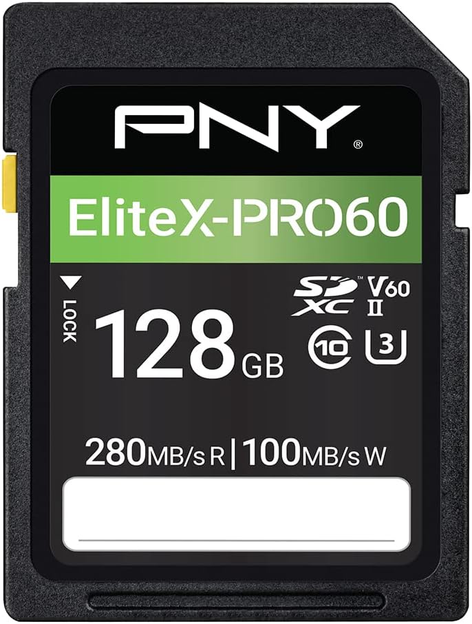 PNY 128GB EliteX-PRO60 Klasse 10 U3 V60 UHS-II SDXC Flash-Speicherkarte 128GB UHS-II EliteX-PRO 60,