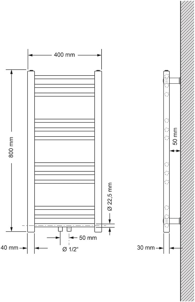 ECD Germany Badheizkörper Mittelanschluss 400x800 mm Anthrazit gerade mit Thermostat und Anschlussga