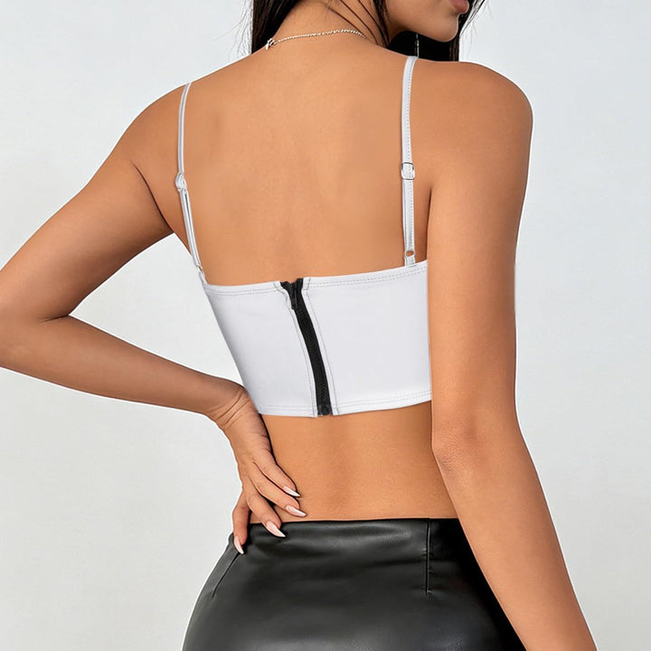 Naimo Damen Metallic Top Reflektierendes Crop Top Sexy Halfter Kette Tank Top Rückenfrei Weste Cami