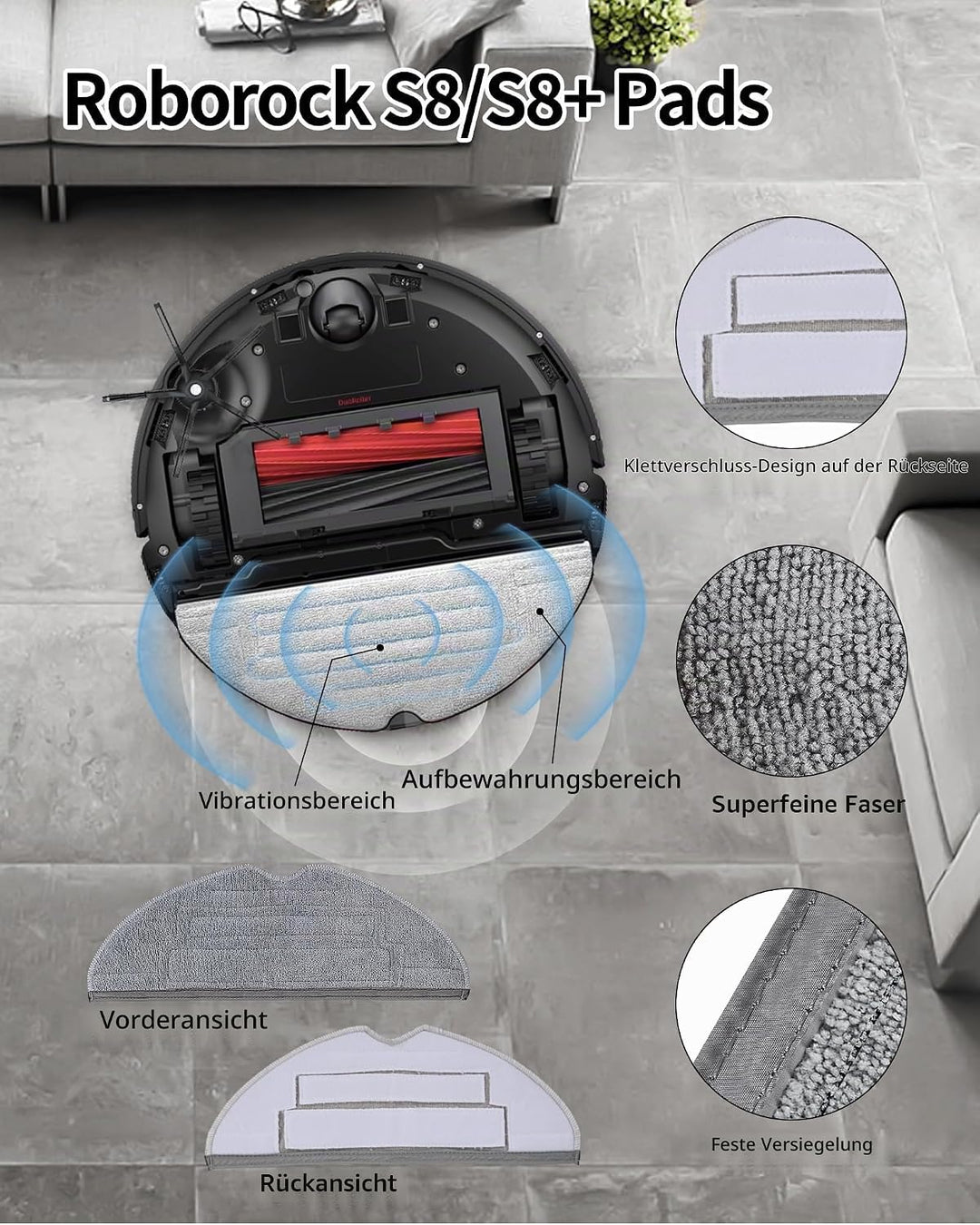 21pcs Ersatzteile für Roborock S8 Pro Ultra Zubehör mit 6 Wischtücher, 6 Seitenbürsten, 4 Staubbeute