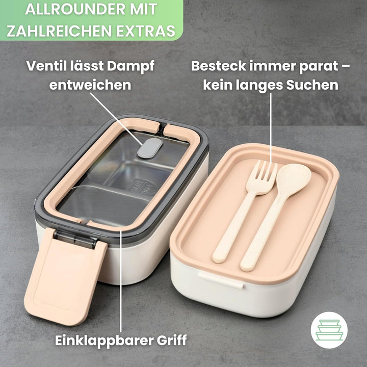 Bento Lunchbox „Taylor“, 2 Etagen mit Fächern, Premium Edelstahl, BPA-freie Brotdose mit Besteck ide