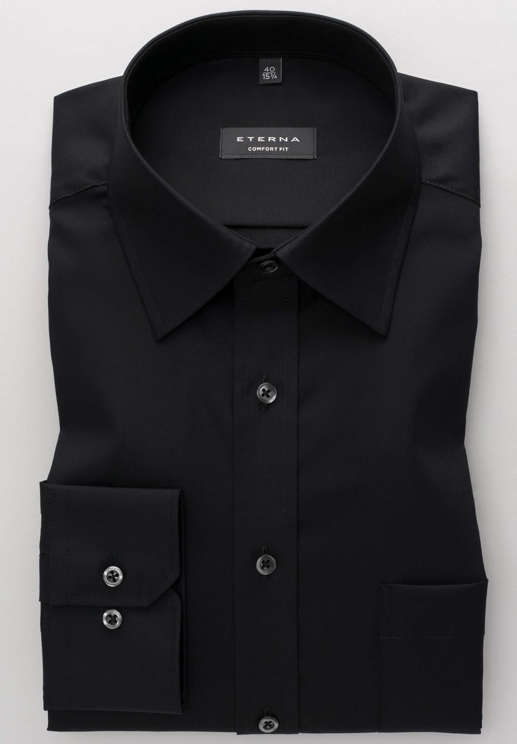 ETERNA Langarm Hemd COMFORT FIT Popeline unifarben 41 Kragen / 67 Ärmel Schwarz, 41 Kragen / 67 Ärme