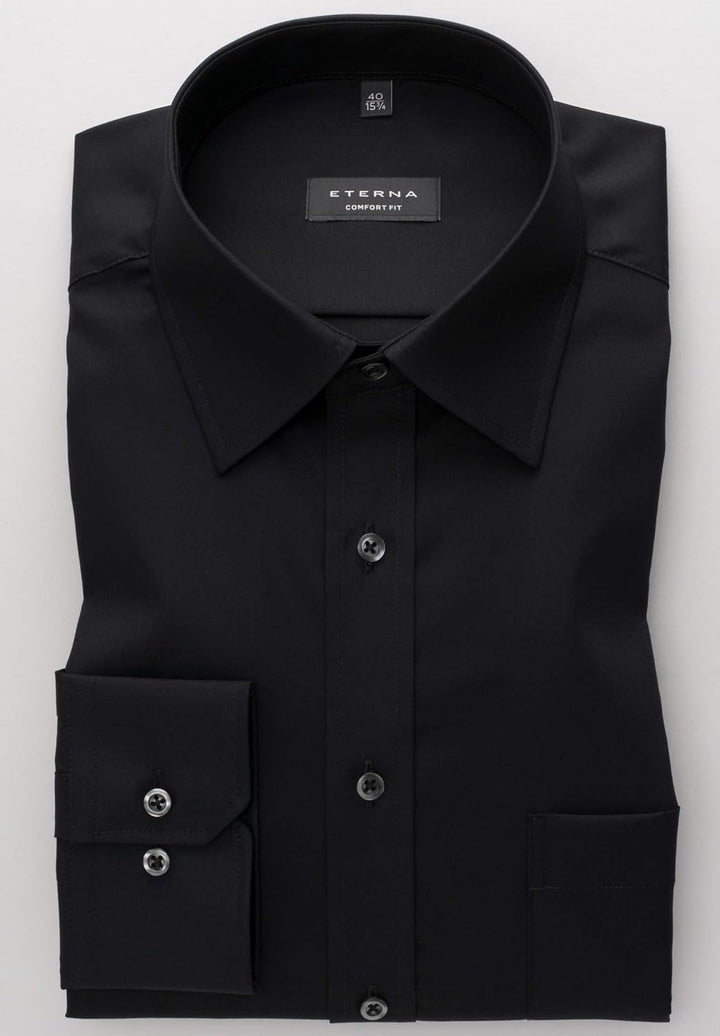 ETERNA Langarm Hemd COMFORT FIT Popeline unifarben 41 Kragen / 67 Ärmel Schwarz, 41 Kragen / 67 Ärme