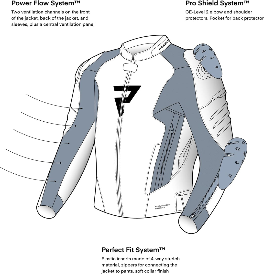 REBELHORN Veloce Motorradjacke Herren | Leder | Ellbogen und Schulterprotektoren Stufe 2 | Schulters