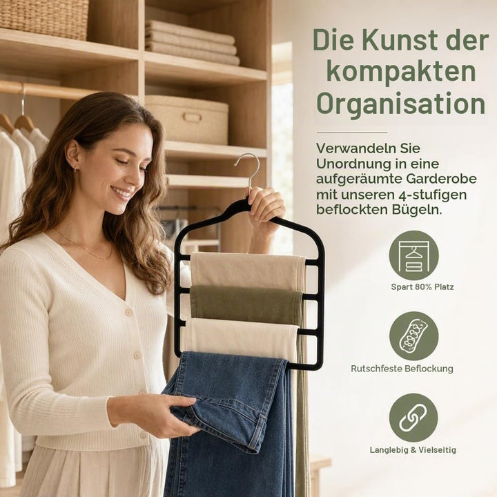 4 Stück Hosenbügel Platzsparend, Kleiderbügel Hosen, 4 Etagen Bügel