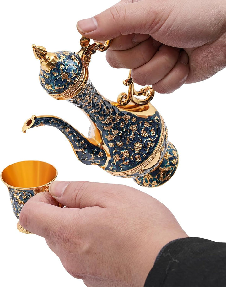 Kaffeetasse und Teekanne Set | Teeservice Set für Teetisch Dekoration Teeservice 6 Stück Zinklegieru