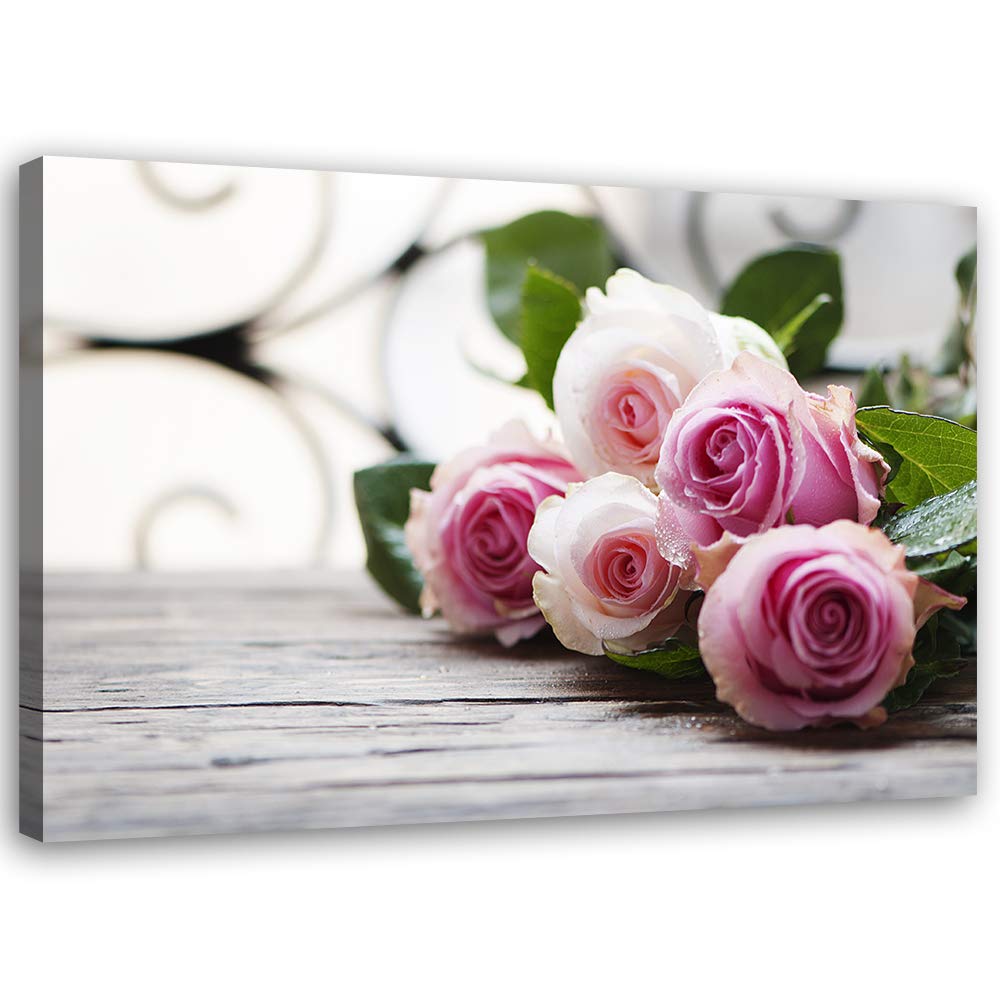 Feeby Wandbild Rose Druckbild Leinwandbild Blume Rosa 100x70 cm M14555 100x70 cm, M14555 100x70 cm