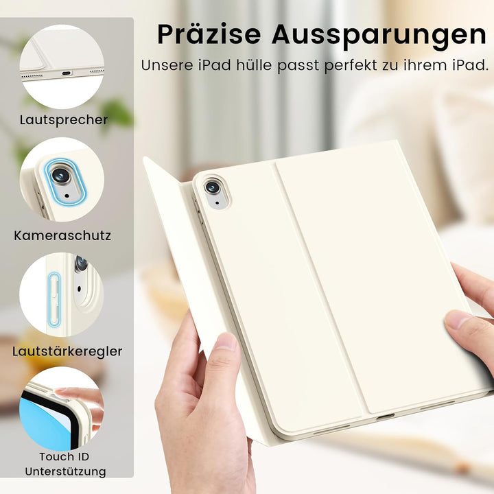 Hülle mit Tastatur für iPad A16 11./10. Gen 11/10.9 Zoll, Cremeweiss | mit Stifthalte, Magnetisch Ab