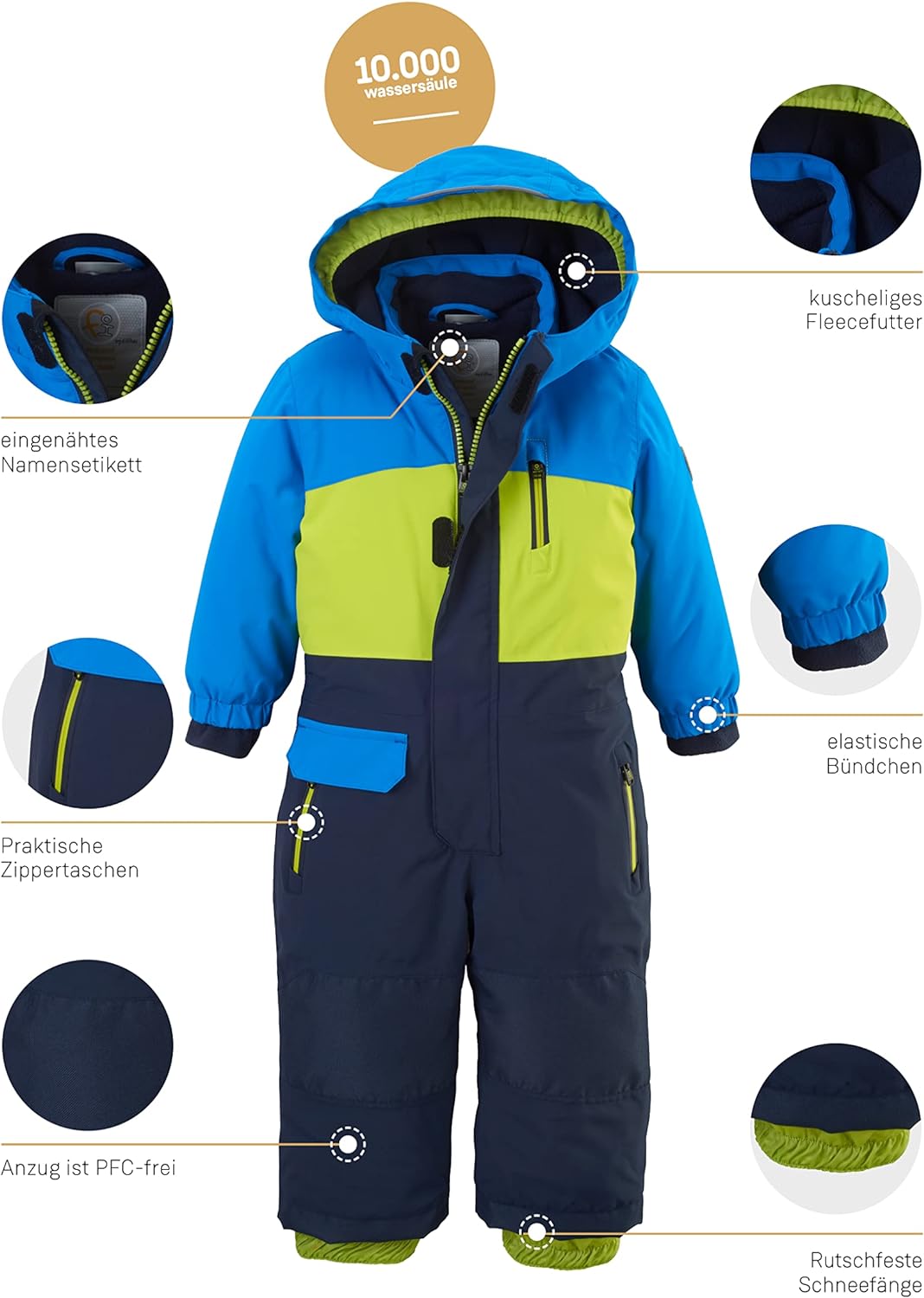 first instinct by killtec Unisex Fisw 4 Mns Onpc Skioverall mit Kapuze 86-92 neon blue, 86-92 neon b