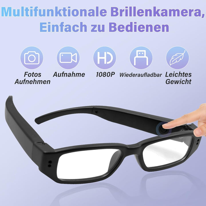 Mini Kamera 32GB, Brille Sportkamera Action Cam, Kleine Brille Videokamera 1080P HD, Tragbare Action