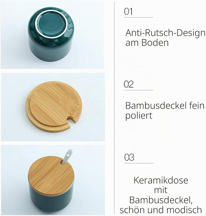 3 Stück 230 ml Keramik Zuckerdose rund Seasoning, Topf mit grossem Salz, Gewürzglas, Box mit Löffel