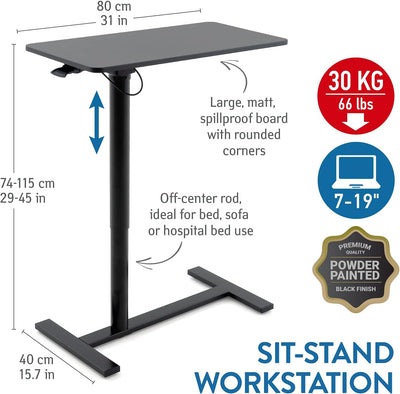 Tatkraft Bliss Airlift Pneumatischer Sitz-Steh Laptoptisch mit Rädern, Höhenverstellbar 74-115 cm Mü