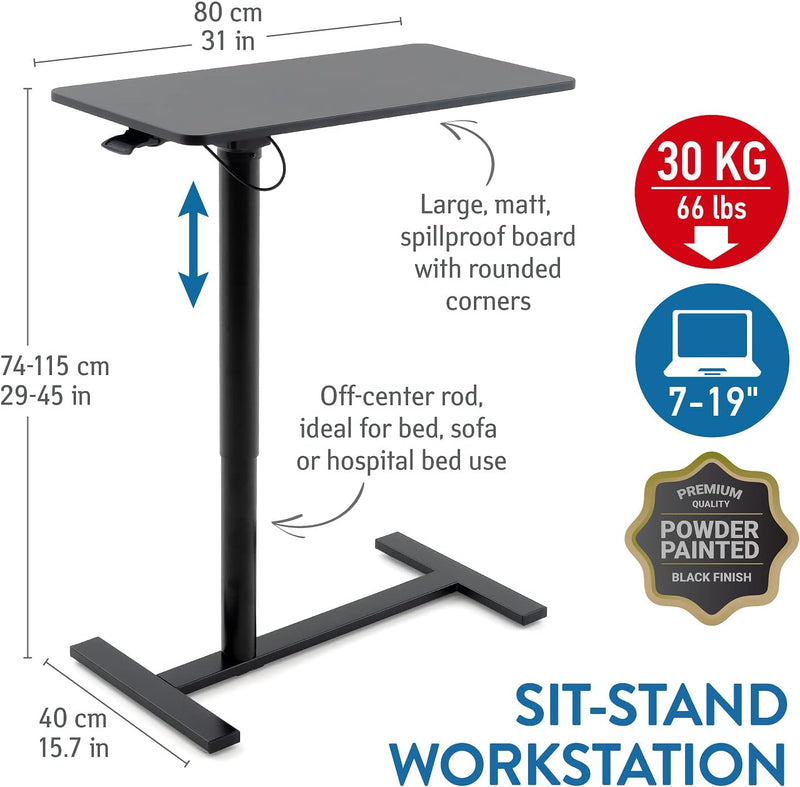 Tatkraft Bliss Airlift Pneumatischer Sitz-Steh Laptoptisch mit Rädern, Höhenverstellbar 74-115 cm Mü