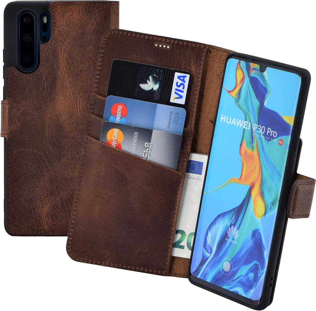 Suncase Book-Style kompatibel mit Huawei P30 PRO Hülle (Slim-Fit) Leder Tasche Handytasche Schutzhül