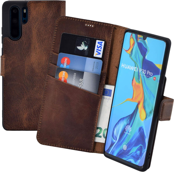 Suncase Book-Style kompatibel mit Huawei P30 PRO Hülle (Slim-Fit) Leder Tasche Handytasche Schutzhül