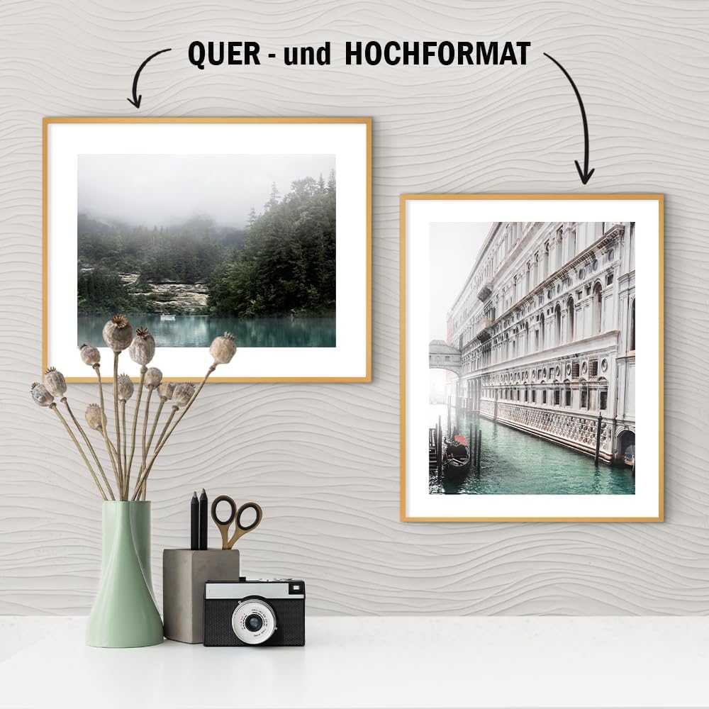 HaakDesign schmaler Bilderrahmen Alena Aluminium Alubilderrahmen 60 x 80 cm Gold Fotorahmen, Geschen