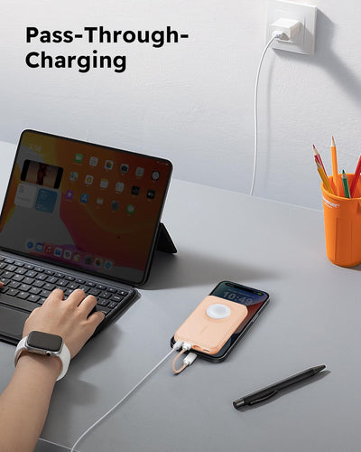 VEGER Mini Power Bank 20W PD, 10000mAh Powerbank mit Eingebautem Apple Kabel, mit Apple Watch Laden,